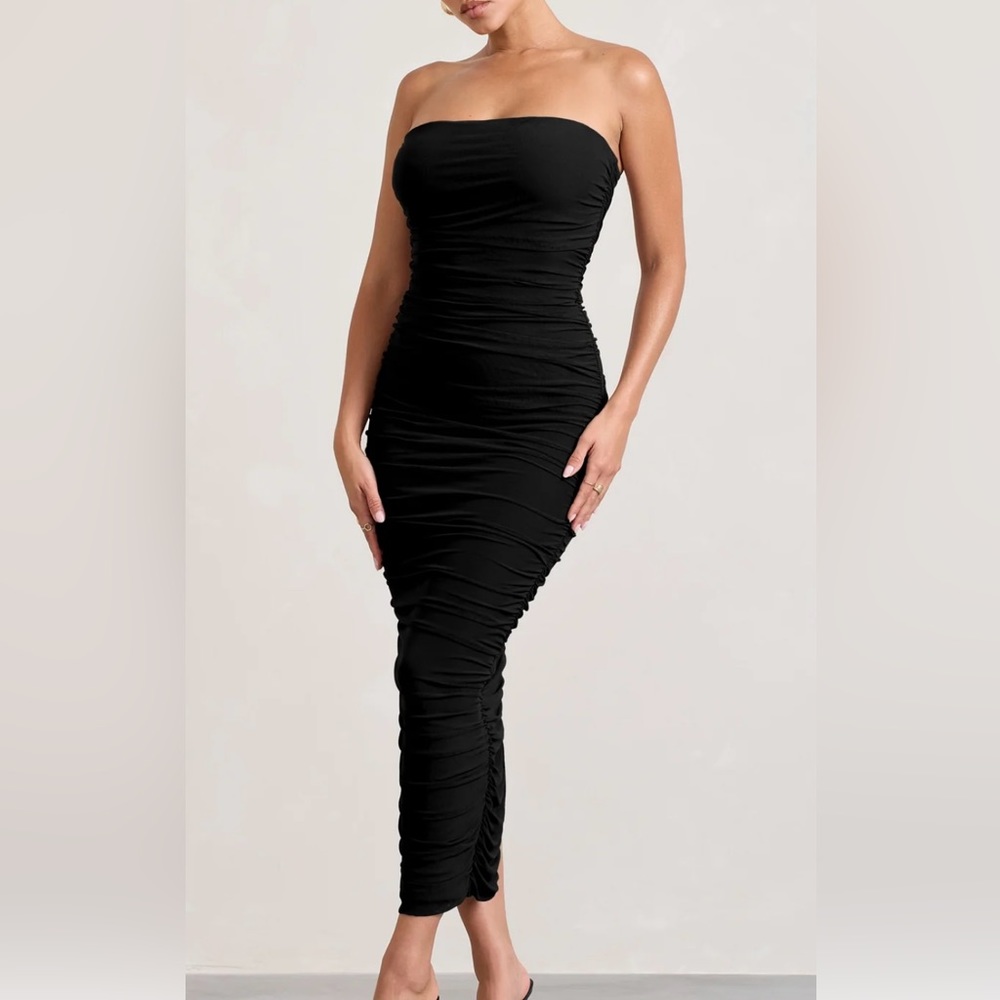 Black ruched maxi dress